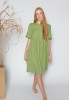 Pear green lininė suknelė su pustomis rankovėmis